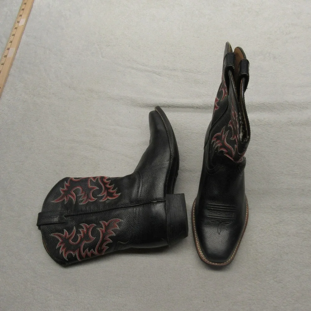 Ariat Western Boots Youth 4 Black Red Leather Cowboy Square‎ Toe Rodeo